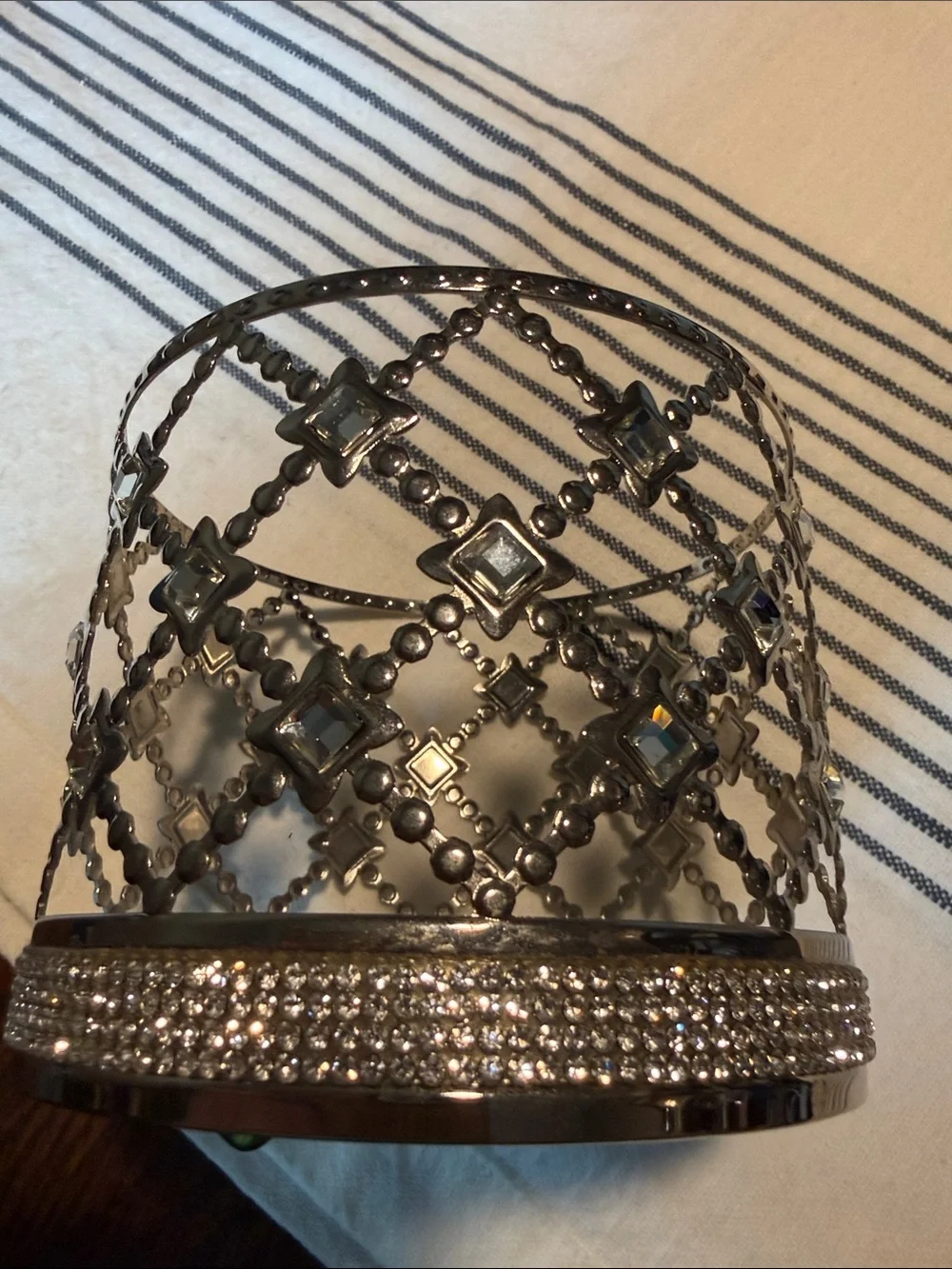 Decorative Metal Candle Holders with Crystal Accents - Set of 2